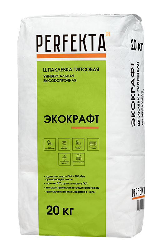 Шпаклевка гипсовая высокопрочная для заделки стыков ГКЛ и ГВЛ Экокрафт, 20 кг