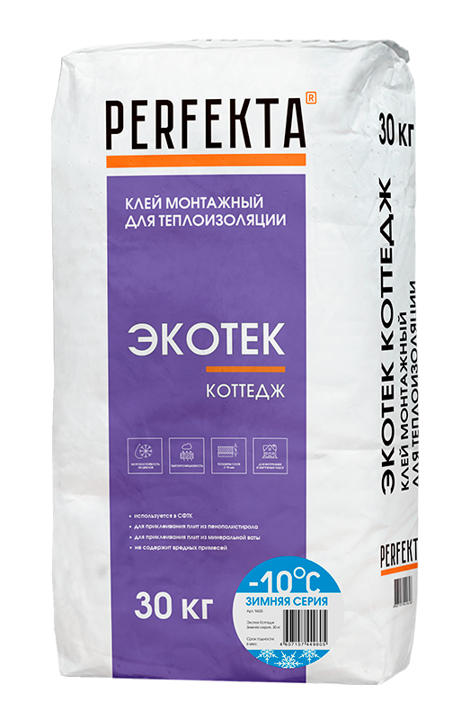Клей монтажный для теплоизоляции Экотек Коттедж Зимняя серия, 30 кг