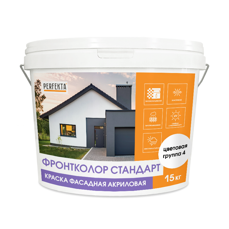 Краска фасадная акриловая Фронтколор Стандарт цветовая группа 4, 15 кг